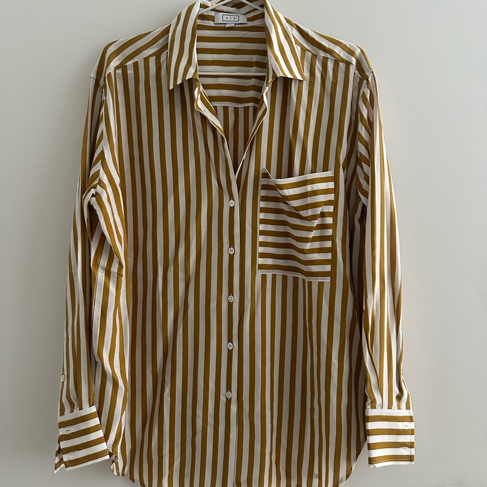 AYR All Year Round Stripe Dress The Deep End Shirt Silk Viscose M Medium